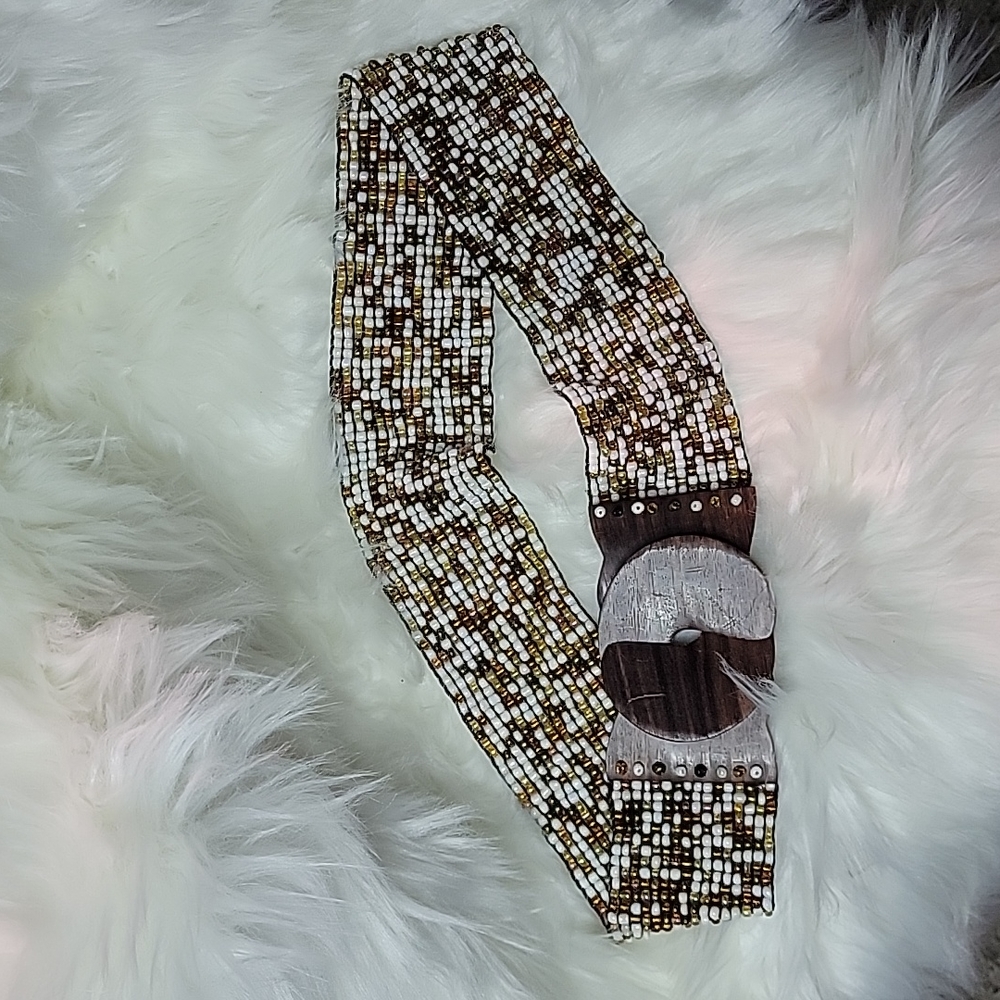 Wood and seed beed belt vintage boho